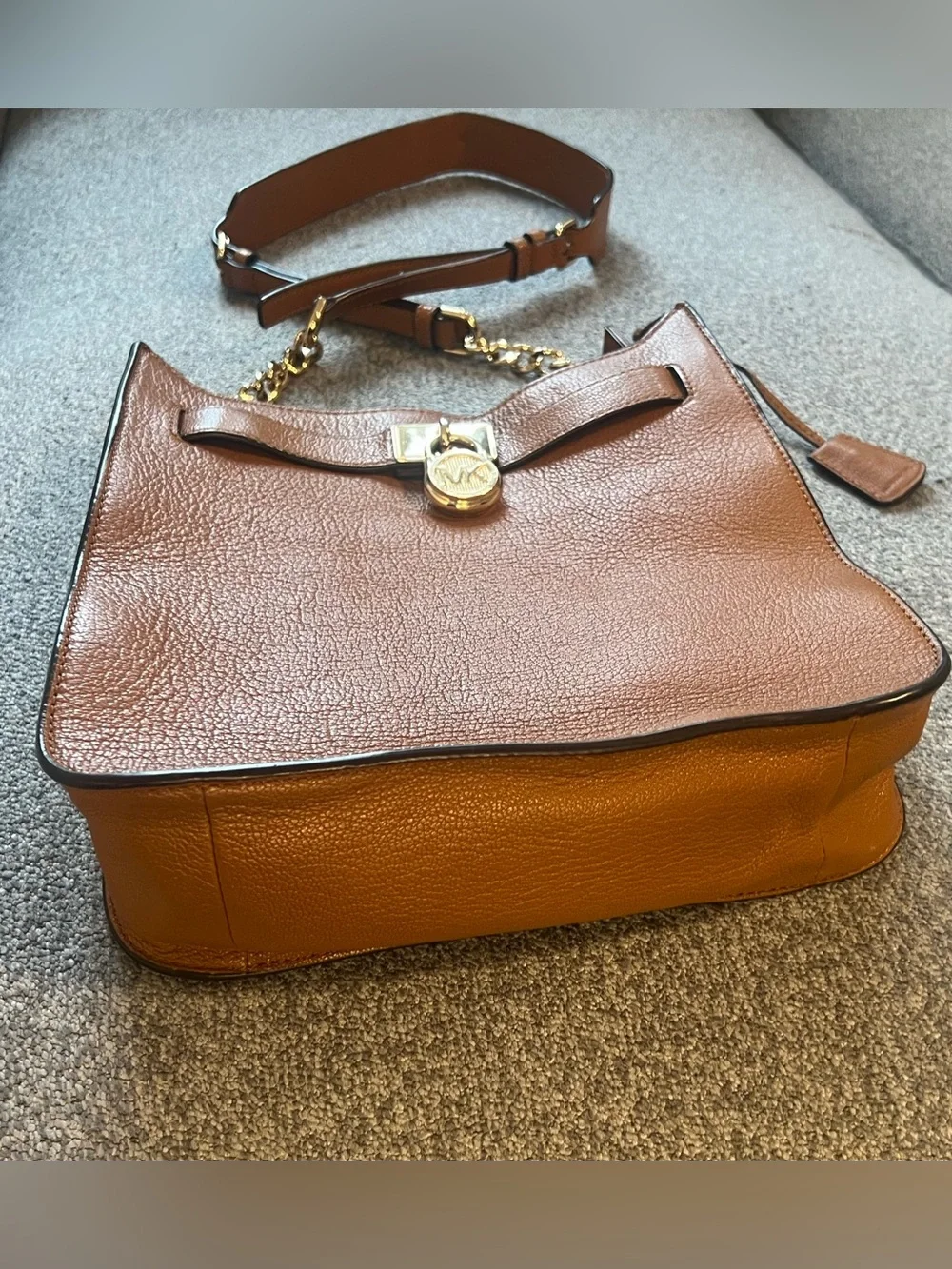 Michael Kors Chestnut Pebbled Leather Shoulder Bag with Gold Tone Hardware